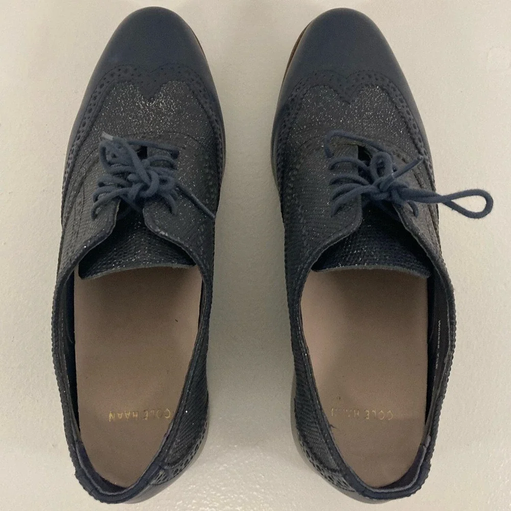 ✨Cole Haan‎ Zerogrand W00898 Glitter Navy Blue Oxford Retro Prom Fancy Sparkle